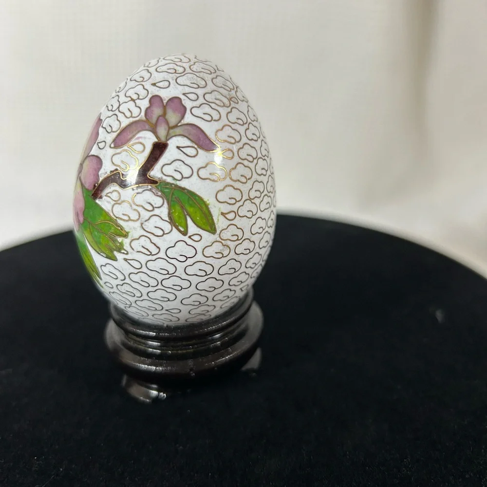 Vintage Cloisonné egg with floral theme - Picture 5 of 8